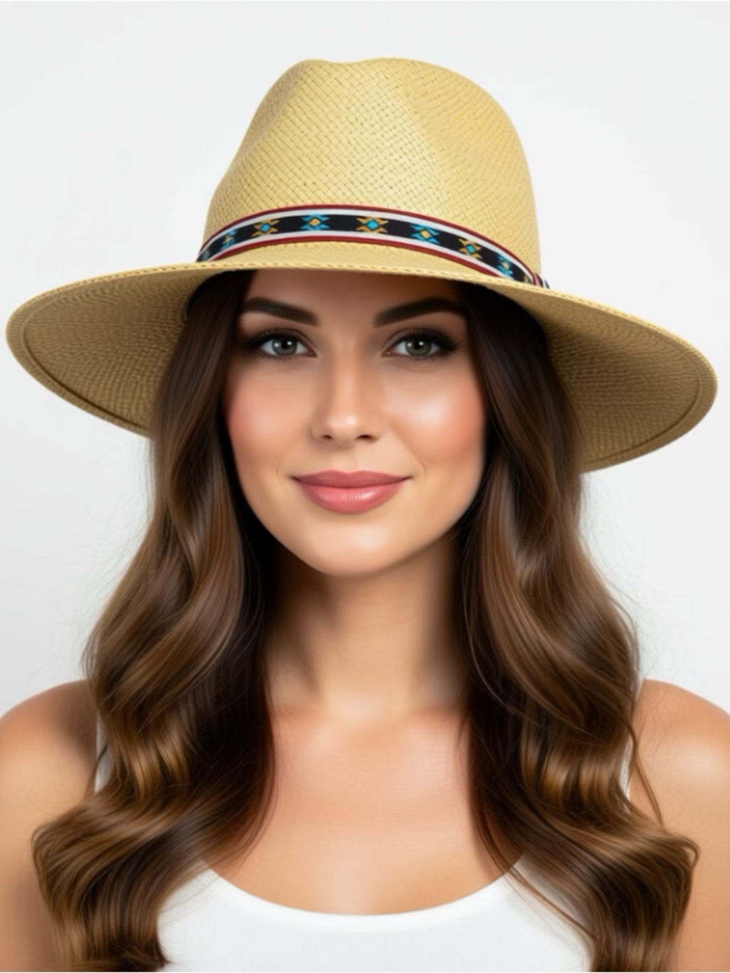 Fashion Nova Natural Straw Fedora With Multicolor Tribal Band